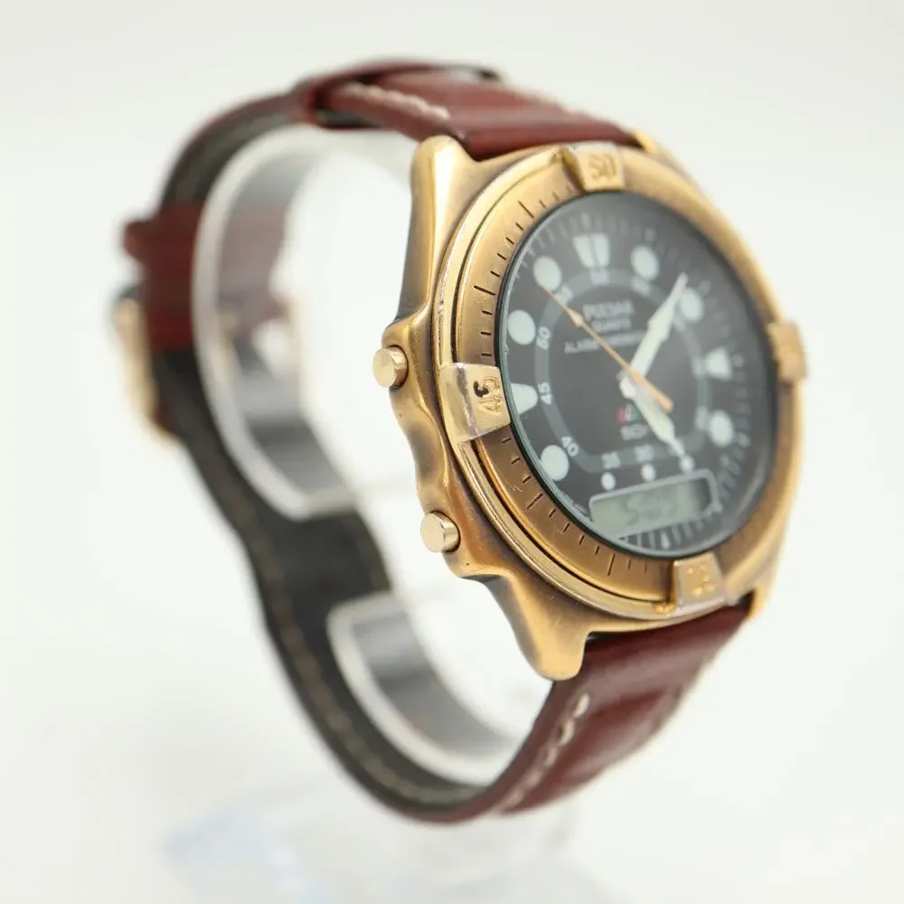 Pulsar Alarm Chrono Ana Digi 41mm Watch Brown Leather V014-9020 w New Battery